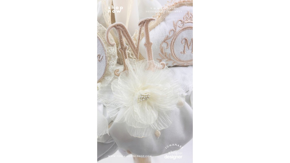 Lumânare de Botez Atelier Paris Monogramă Brodată Ivory Champagne 9